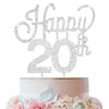 Lingteer Happy 20Th Birthday Silver Rhinestone Cake Topper - Cheers To 20Th Birthday Twenty Years Old Party Cake Centerpieces To