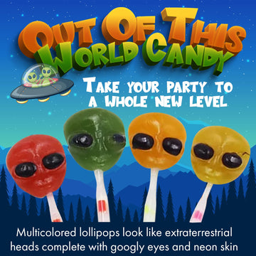 Fusion Select 60 Alien Halloween Lollipops - Trick Or Treat Candies For Kids - Extraterrestrial Themed Halloween Candy Lollipops For Space Themed Events & Birthday Parties - 60 Individually Wrapped Treats 30/Pack