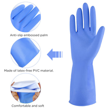 Rubber Gloves Dishwashing 2 Pairs For Kitchen,Cleaning Gloves For Household Reuseable.(Xl,Blue)