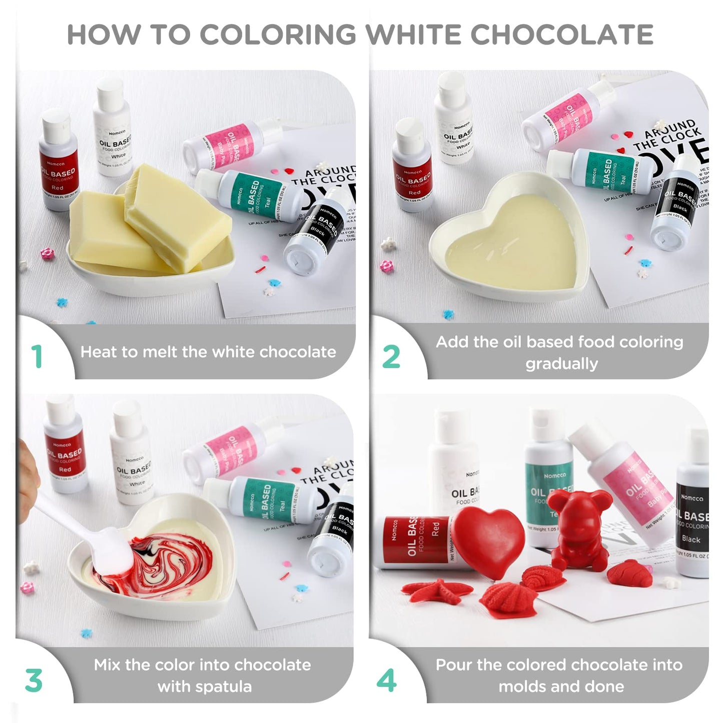Oil Based Food Coloring For Chocolate - 30 Milliliters Upgraded Oil Red Food Color For Baking Cake Decorating, Edible Food Dye For Candy Melts Cookies Easter Egg Icing Fondant Meringues - White