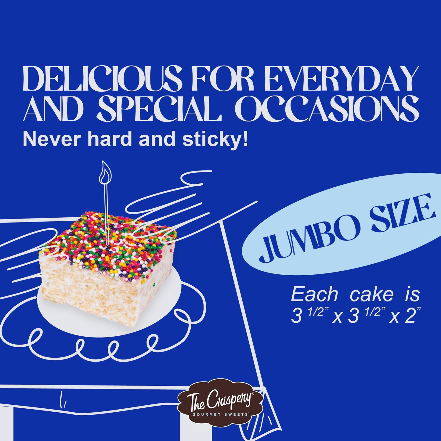 The Crispery Crispycakes Jumbo Pack – 12 Individually Wrapped Gourmet Marshmallow Rice Crispycakes, 5 Ounce Total