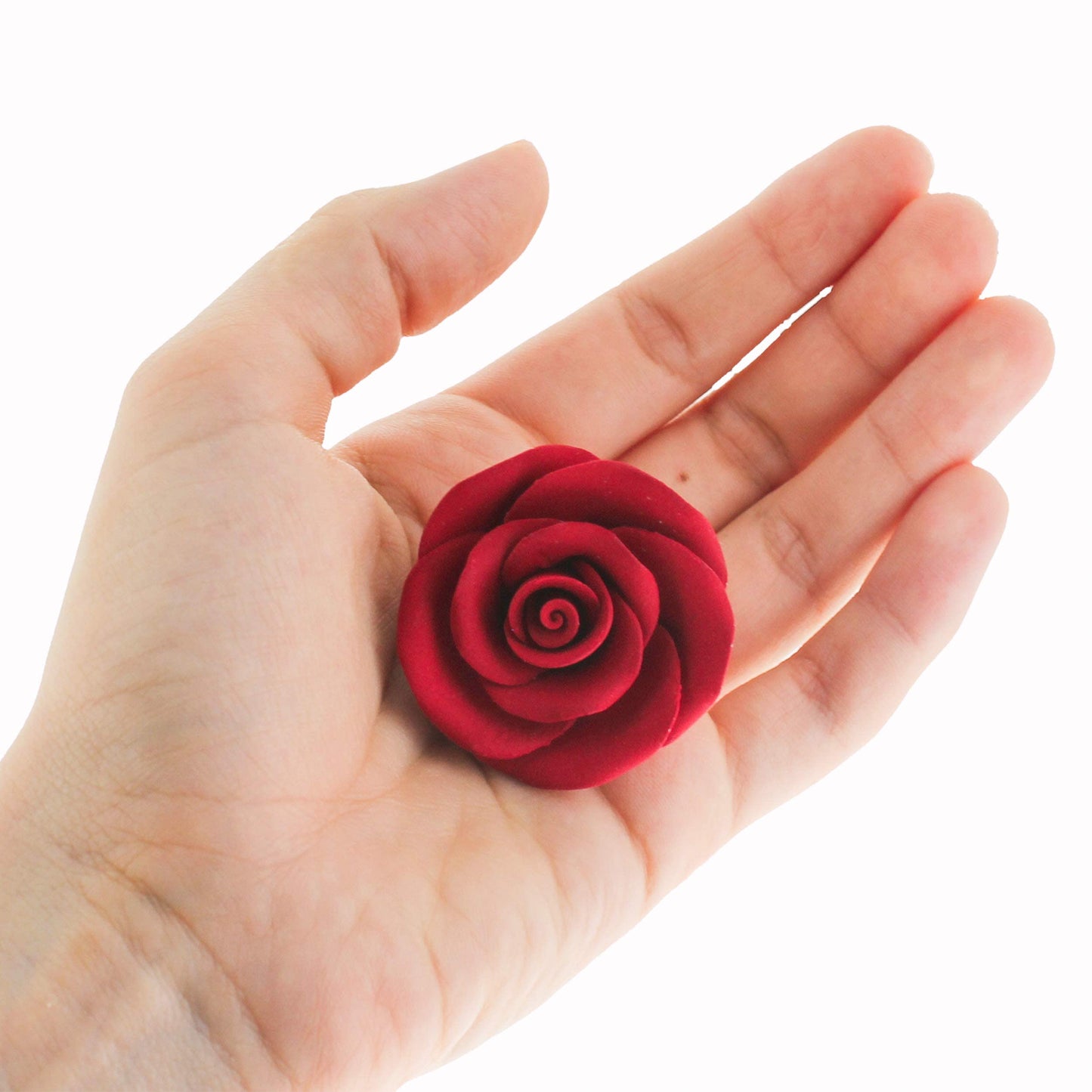 Global Sugar Art Tea Rose Sugar Cake Flowers, Red With Green Calyx, Medium, Wired 1.75 Inch, 12 Count By Chef Alan Tetreault