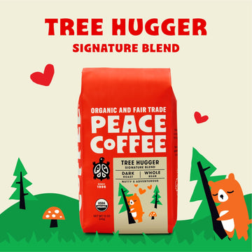 Peace Coffee Tree Hugger Signature Blend | 20 Oz Ground Dark Roast | Organic Fair Trade | Soft, Smooth Flavor | Shade Grown, Fresh Roasted