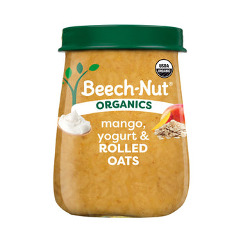 Beech-Nut Organic Baby Food Jars, Organic Mango Yogurt & Rolled Oats Puree, Stage 3 Baby Food for Babies 8 Months and Up, Non-GM