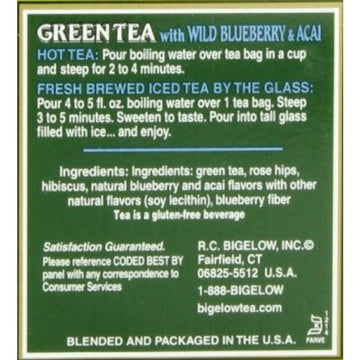 Bigelow Tea Green Tea With Blueberry - Case Of 6 - 20 Bag