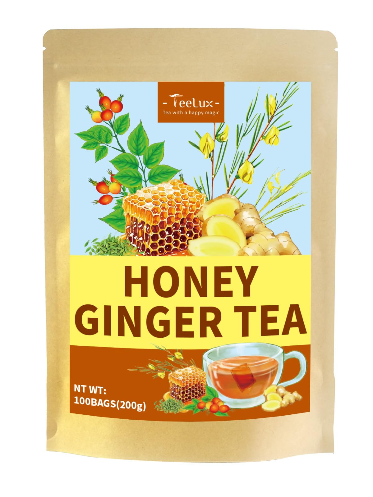 Teelux Honey Flavor Blendger Tea Bags Warming Blend With Flavor Blendger Fennel Rooibos & Rosehips Smooth & Spicy Energy Blend Free 100 Count