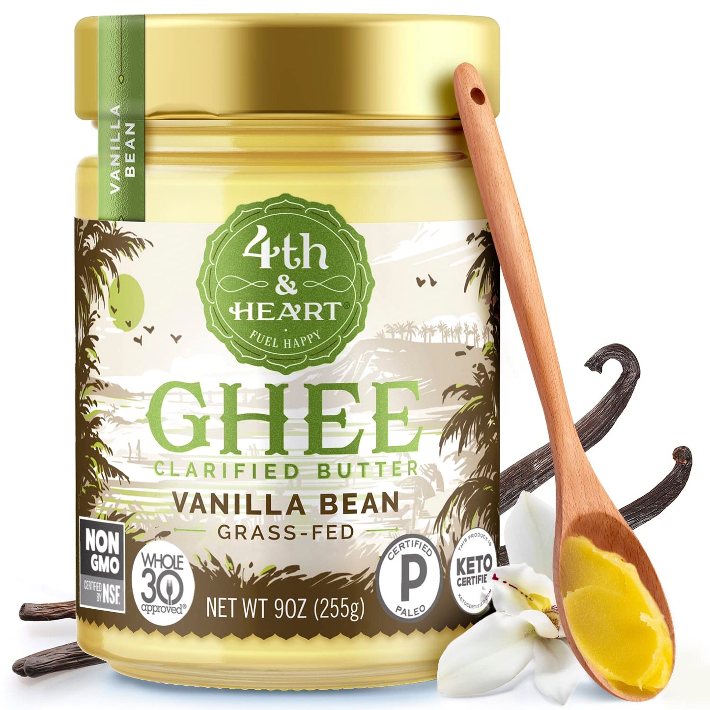 4Th & Heart Vanilla Bean Grass-Fed Ghee, 9 Ounce, Keto, Pasture Raised, Lactose And Casein Free, Certified Paleo