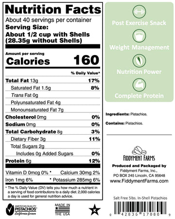 Pistachios, In-Shell Salt Free, 5 Pound