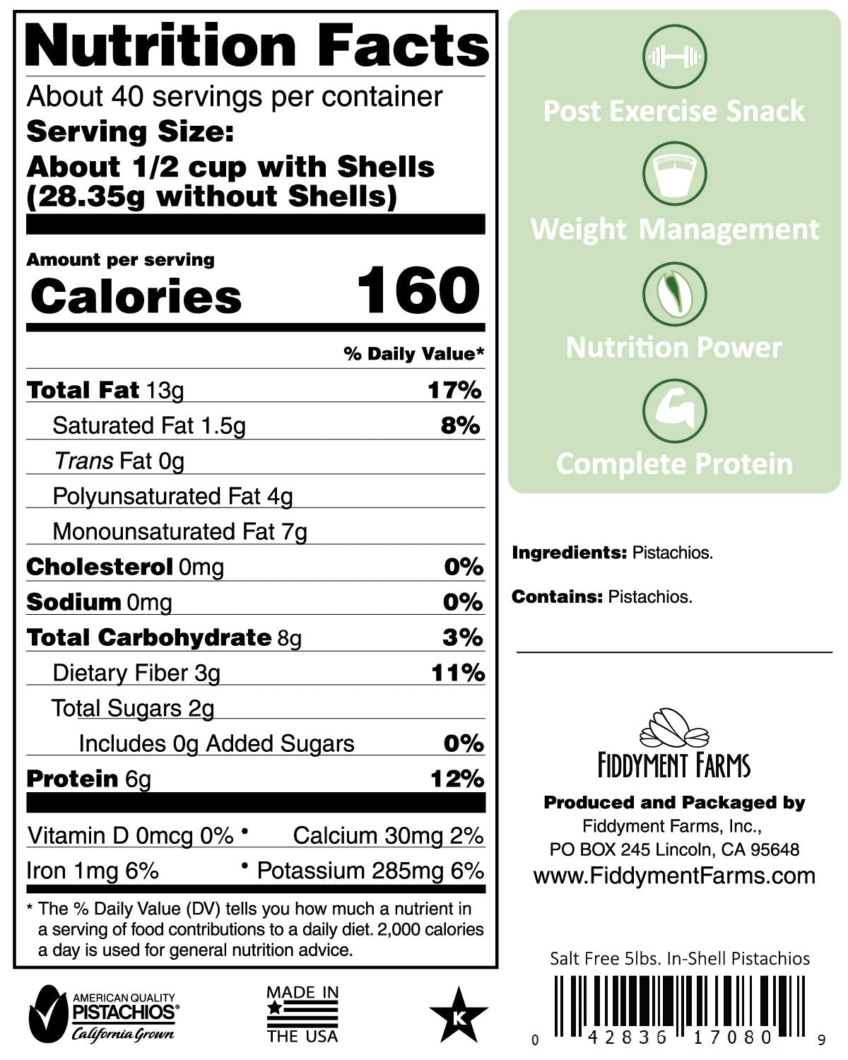 Pistachios, In-Shell Salt Free, 5 Pound