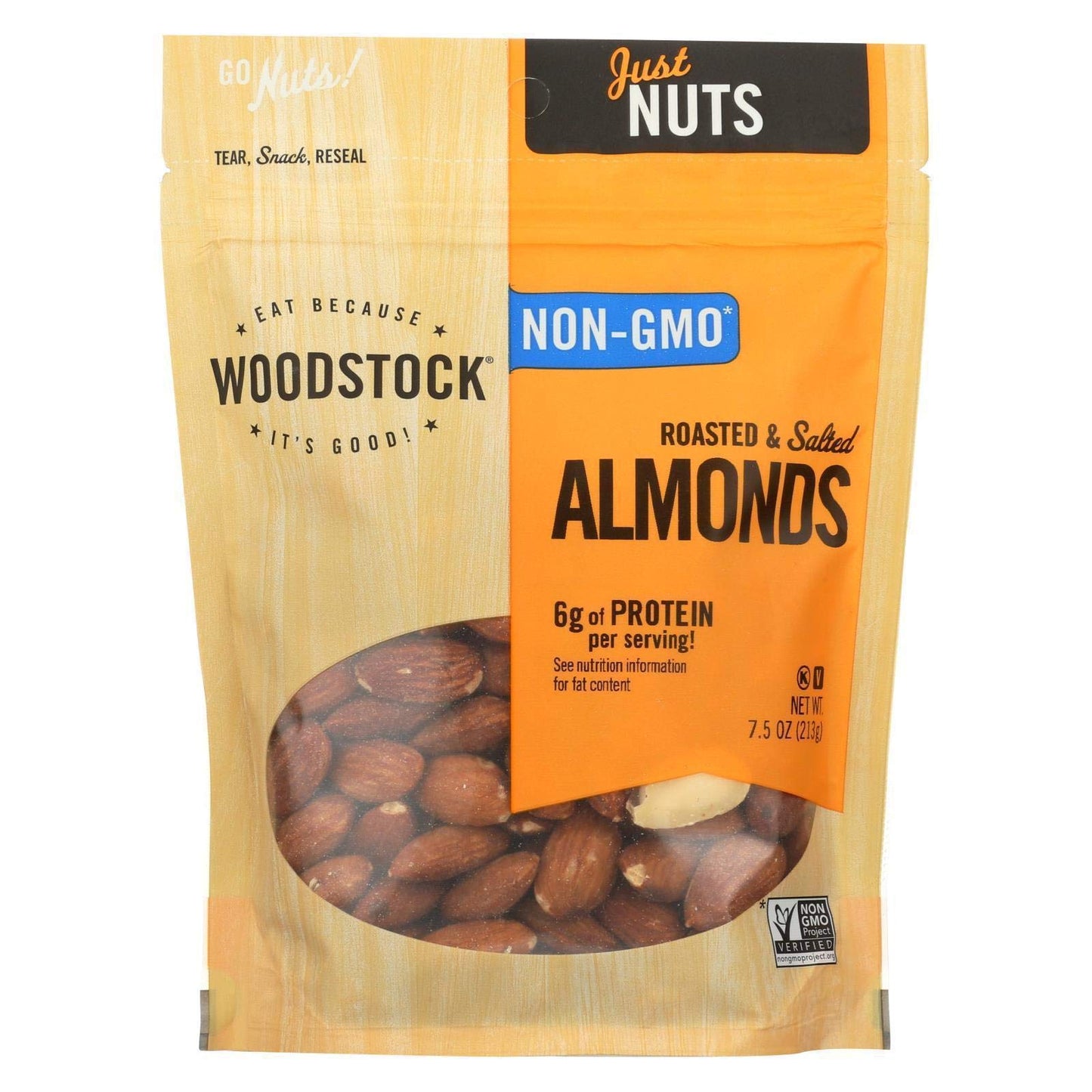 Woodstock Almonds - Whole - Roasted - Salted - Case of 8 - 7.5 oz.