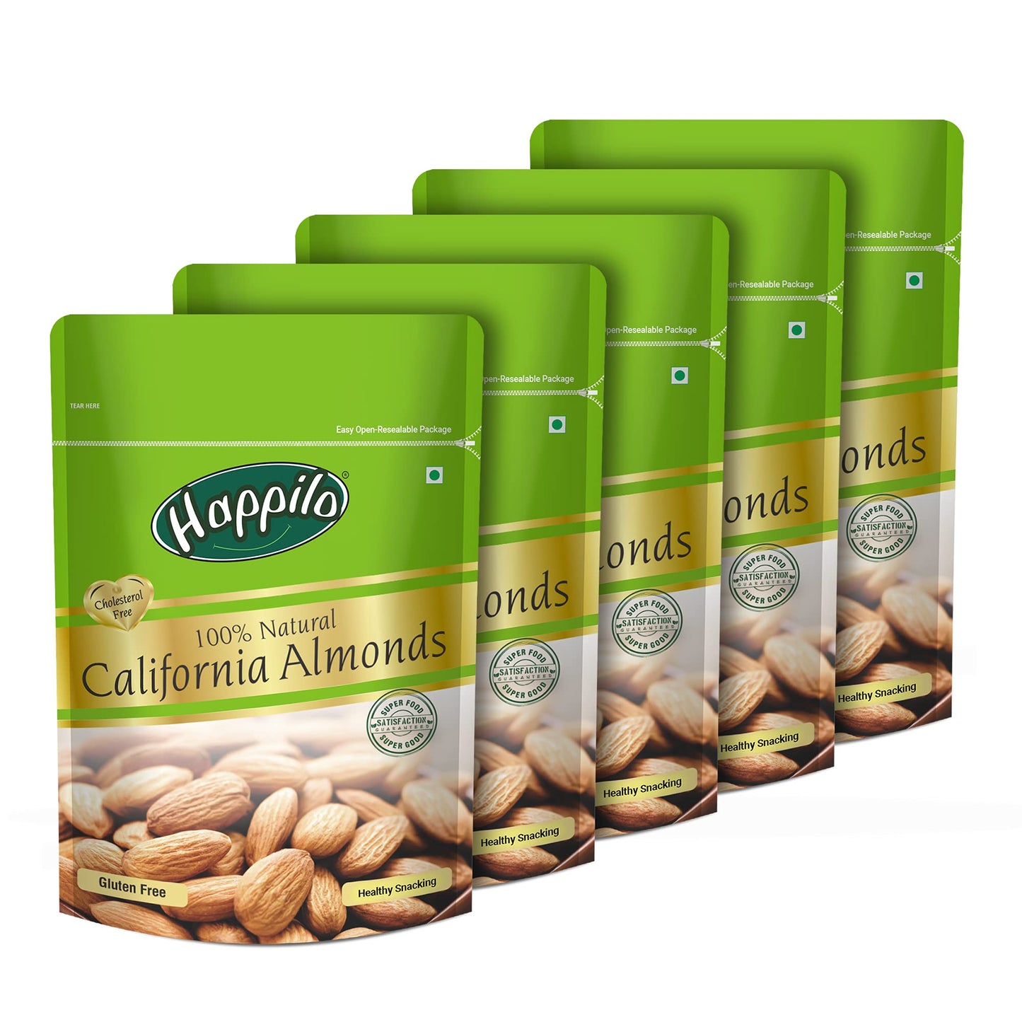 Happilo 100% Natural California Dried Almonds 200G Each (Pack Of 5) | Top-Grade Badam Giri | High In Fiber & Boost Immunity | Gluten Free & Real Nuts