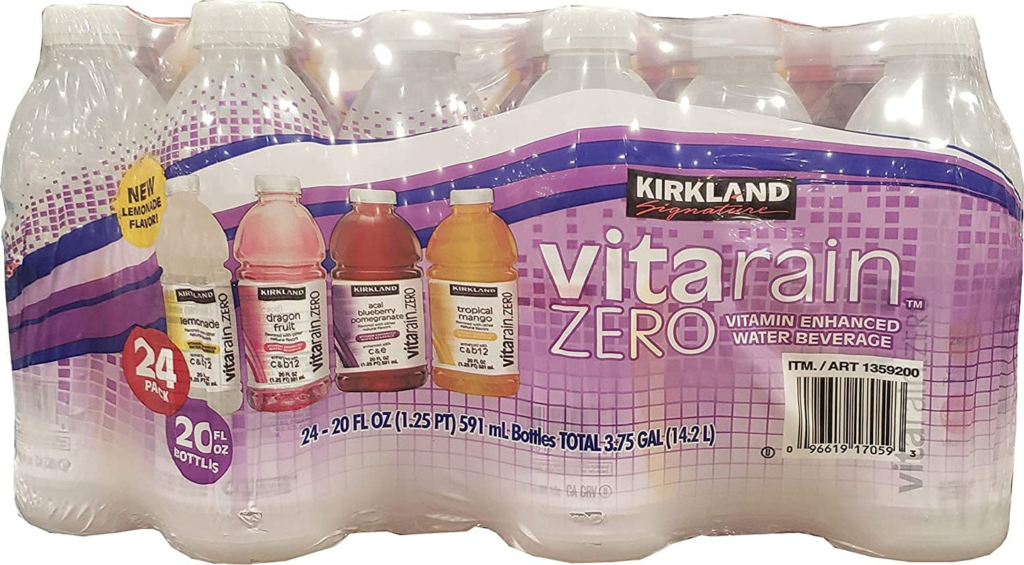 Kirkland Signature Vita Rain Zero Variety Water Beverage 24/20 Fl Oz Bottles Net Wt 480 Fl Oz