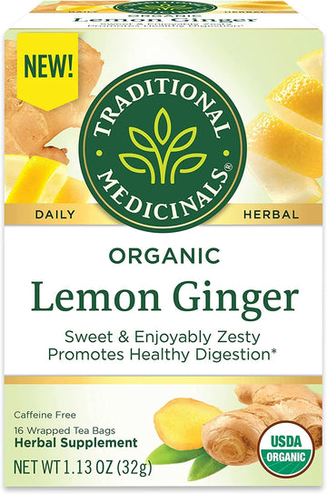 Traditional Medicinals Organic Lemon Ginger Tea, 16 Count (Pack Of 4) - Total 64 Tea Bags