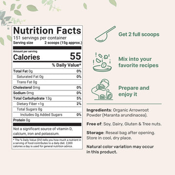 Organic Arrowroot Powder (Flour), 5Lb (80Oz) | Premium Source From Arrowroot Plants | Unflavored Thickening Agent For Cooking & Baking | Substitute For Cornstarch Or Wheat | Non-Gmo, Gluten Free