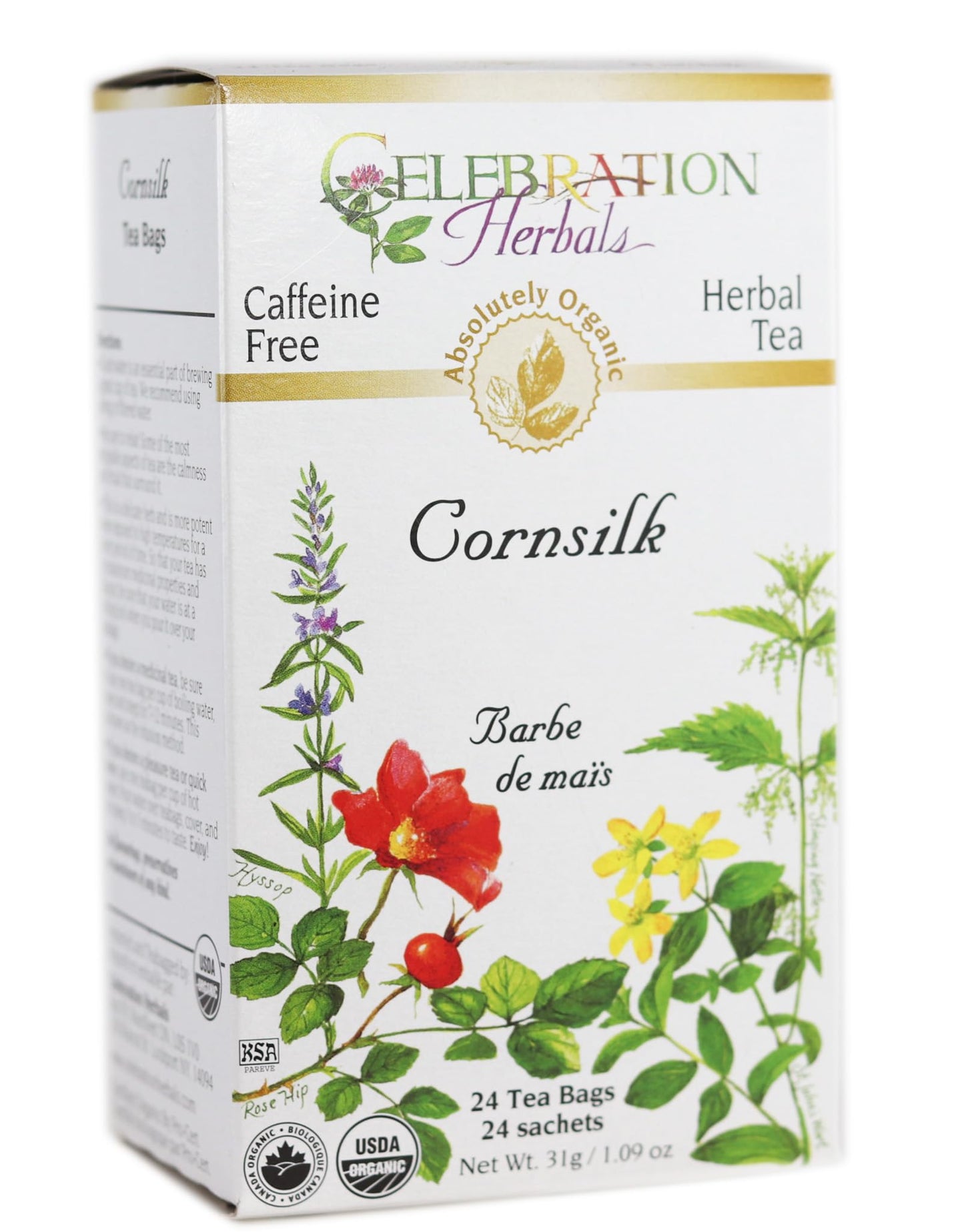 Celebration Herbals Organic Cornsilk Tea Energy Blend Free - 24 Herbal Tea Bags