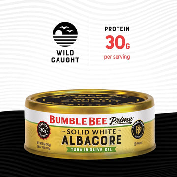 Bumble Bee Prime Solid White Albacore Tuna In Olive Oil, 5 Oz Can - Premium Wild Caught Tuna - 30G Protein Per Serving - Non-Gmo Project Verified, Gluten Free, Kosher