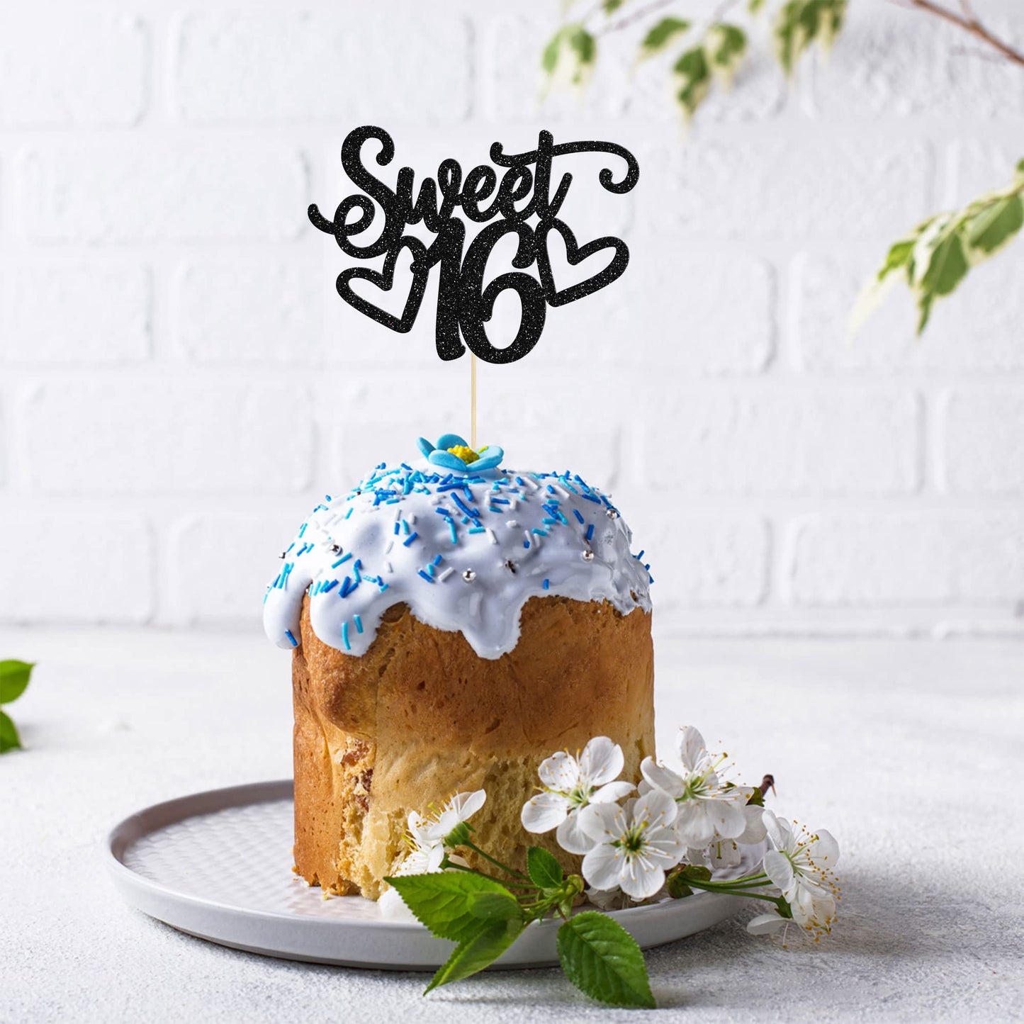 Gyufise 24 Pack Cupcake Toppers Glitter Happy Sweet 16 Decorations Light Blue Model ZN0475-4-BL