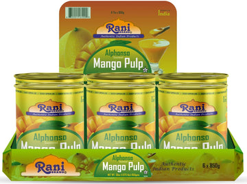 Rani Mango Pulp Puree (Makes Mango Lassi Shakes) Alphonso Sweetened 30Oz (1.875Lbs) 850G Pack Of 6 ~ Kosher | All Natural | Non-Gmo | Vegan | No Colors | Gluten Friendly | Indian Origin