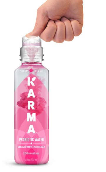 Karma Wellness Flavored Probiotic Water, Strawberry Lemonade, Immunity and Digestive Health Support, Low Calorie, 2 Billion Acti