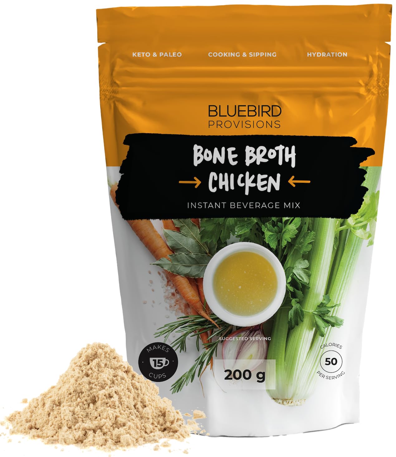 Bluebird Provisions Chicken Bone Broth Powder - Low Sodium Bone Broth - Gut Healing Bone Broth Powder For Humans - Carnivore Bon
