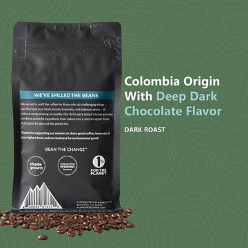 Peak State BRAIN SUSTAIN Dark Roast Whole Bean Coffee - 12 oz, Organic, Low Acid, Mold & Mycotoxin Free, Lion's Mane Mushroom