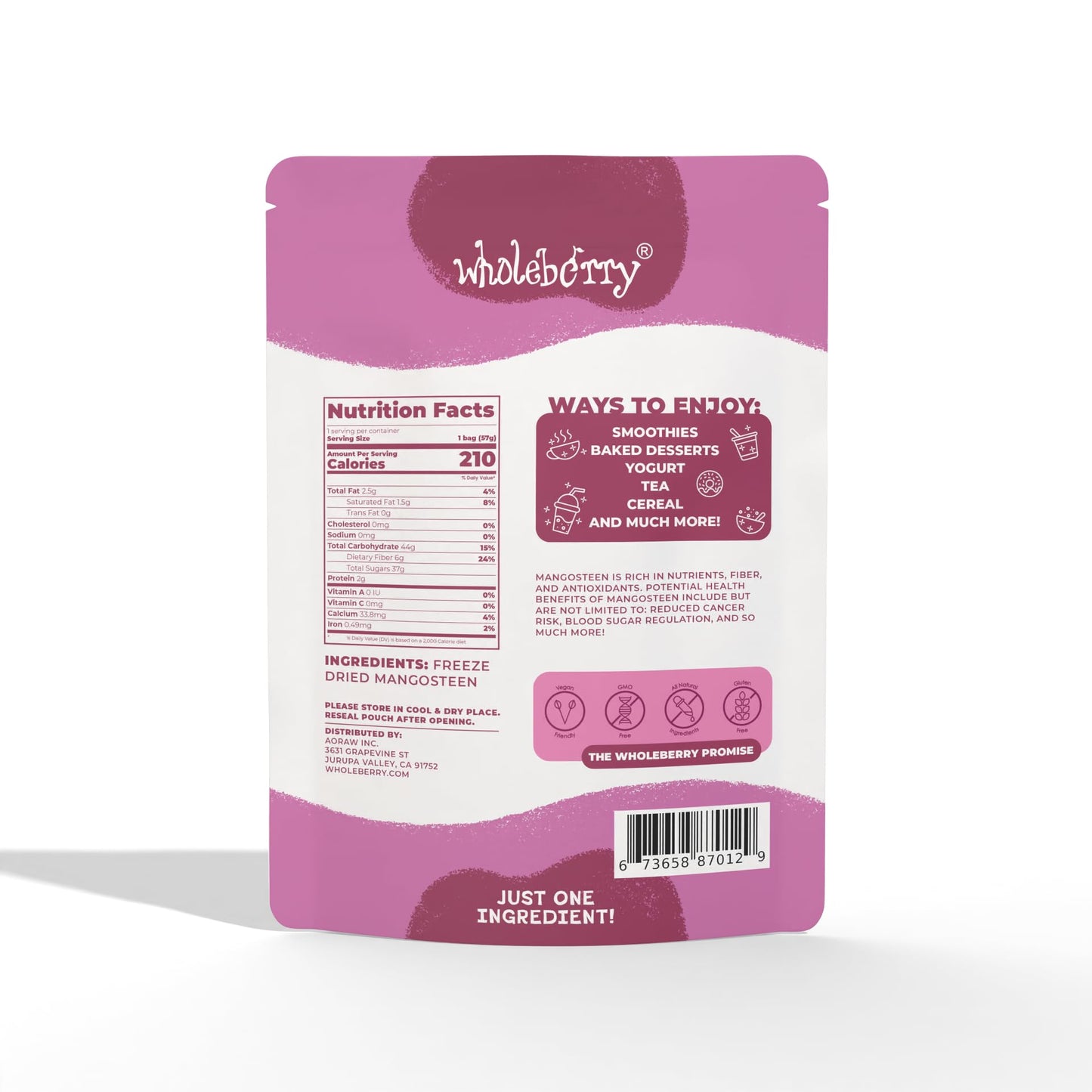 Wholeberry Freeze Dried Mangosteen 2Oz Freeze Dried Fruit Snack Perfect For Smoothies, Baking, Yogurt & Tea - 100% Natural Ripe