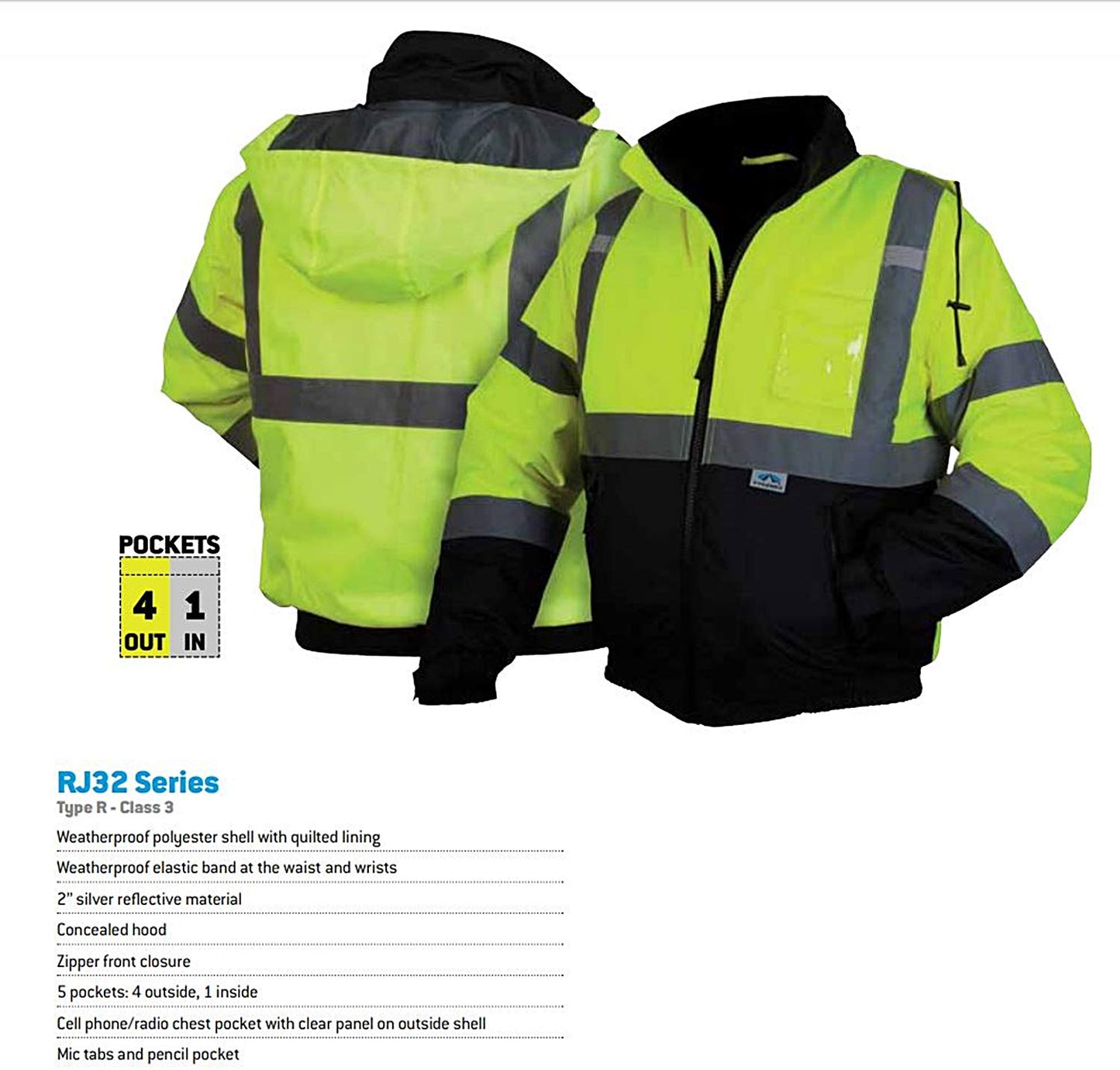 Pyramex Safety Rj3110S Rj31 Series Jackets Hi-Vis Lime Bomber Jacket - Size Small