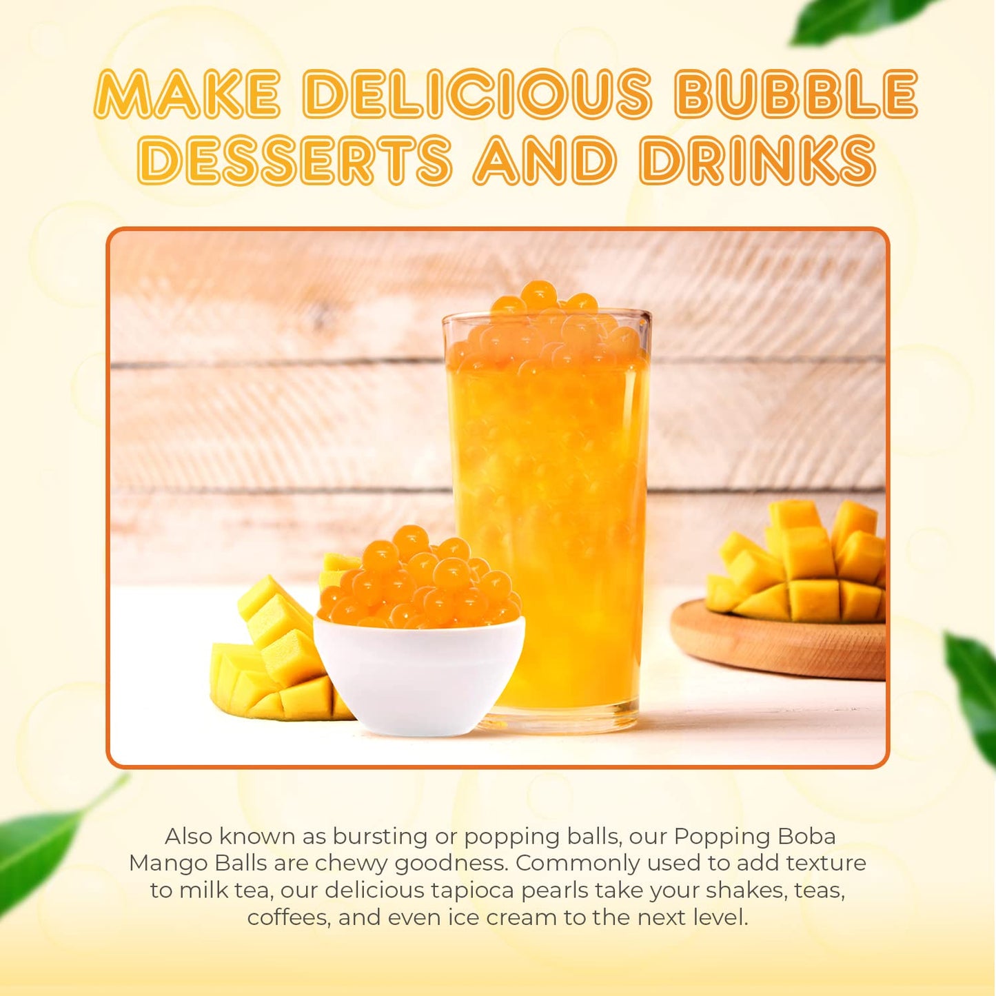 Fanale Popping Boba Pearls For Bubble Tea - 2 Lb (1 Lb X 2) | Mango | Bursting Boba Pearls Bubble 450G X 2 | Real Fruit Juice Fo