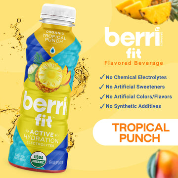 Berri Fit Hydration - Organic Tropical Fruit Flavor Natural Sports Drink - Plant-Based Electrolyte Beverage - Low Calorie, Paleo