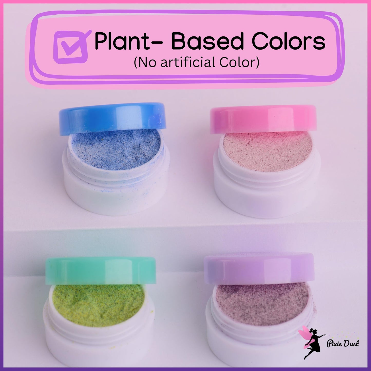 Pixie Dust All-Natural Food Coloring Powders Set - Dye-Free, Plant-Based, 0.18 oz Each - Pink, Purple, Blue, Green