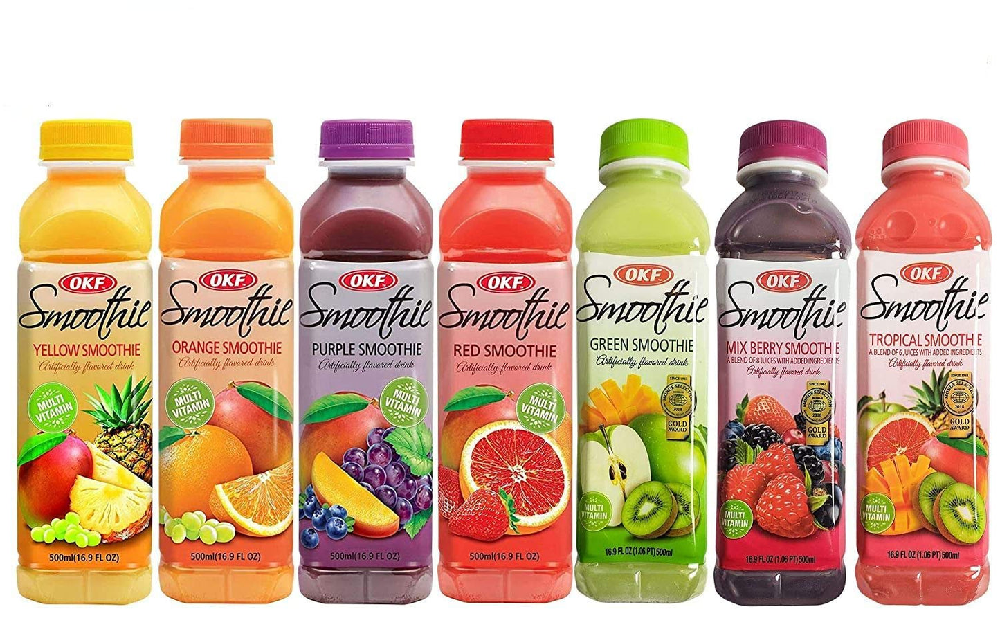 OKF Smoothie Multi Vitamin Drink, 16.9 Fl Oz, Variety Pack of 10, 7 Flavors