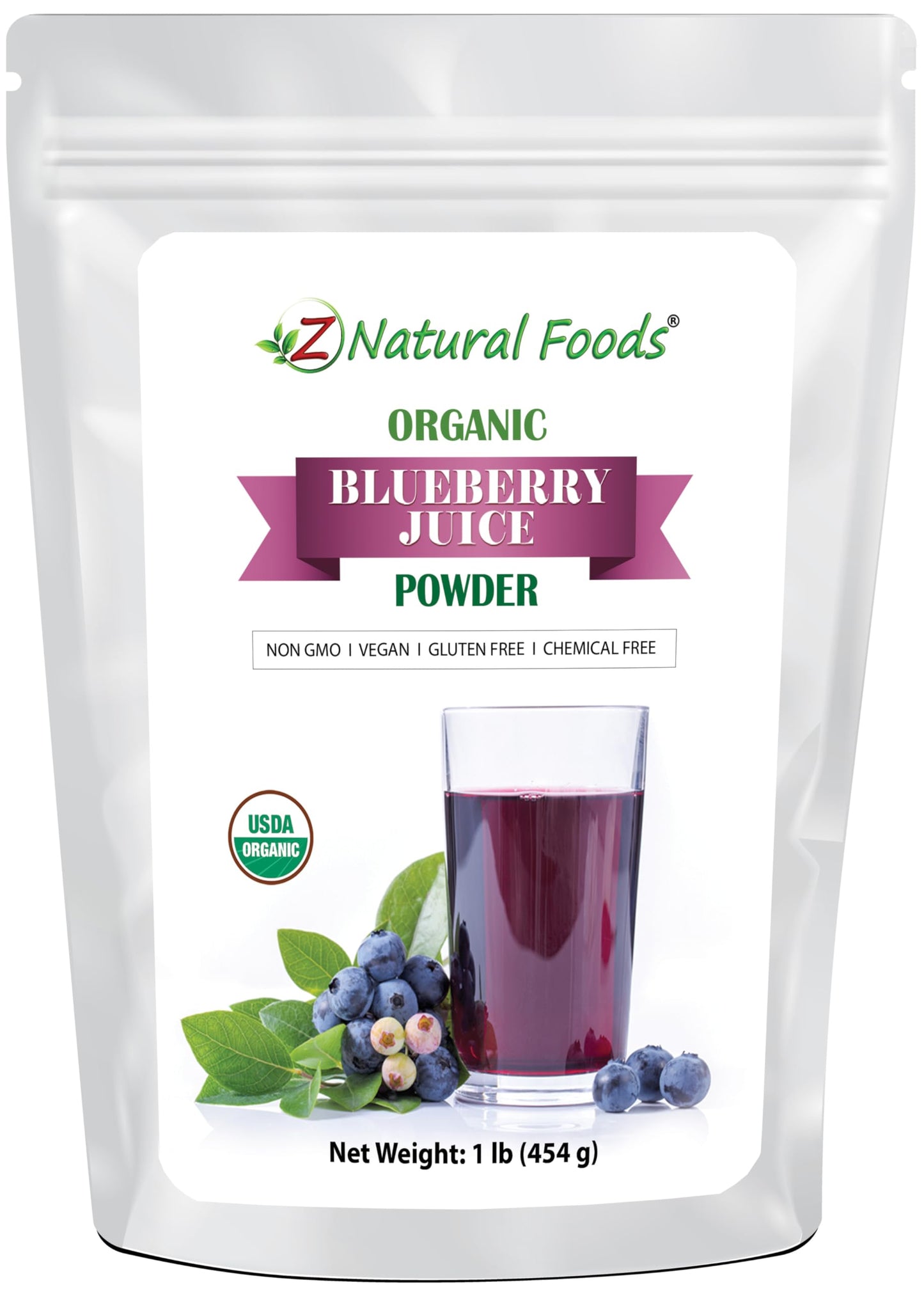 Z Natural Foods Organic Blueberry Juice Powder - Non-GMO, Gluten-Free, Vegan, 16 oz