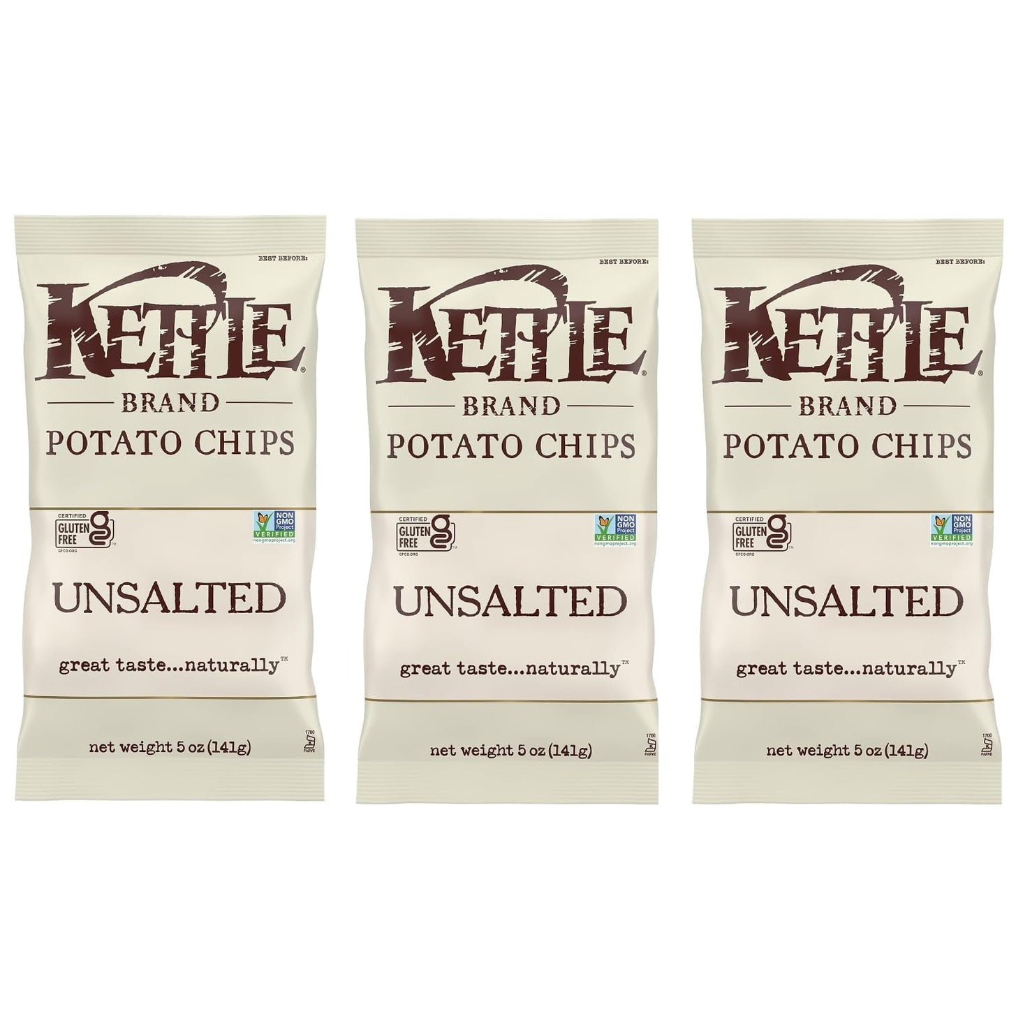 Kettle Chips Unsalted 8.5 Ounce (Pack Of 3)