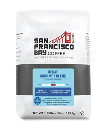 SF Bay Coffee DECAF Gourmet Blend 28 oz Bag, Ground Medium Roast, Swiss Water Process Decaffeinated