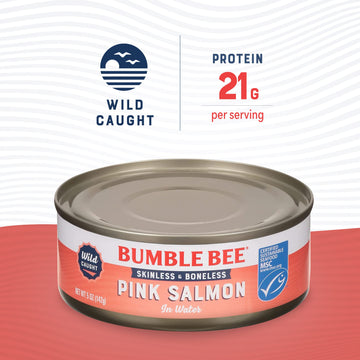 Bumble Bee Skinless & Boneless Pink Salmon in Water, 5 oz Cans, Pack of 12, Gluten Free, Kosher, MSC Certified