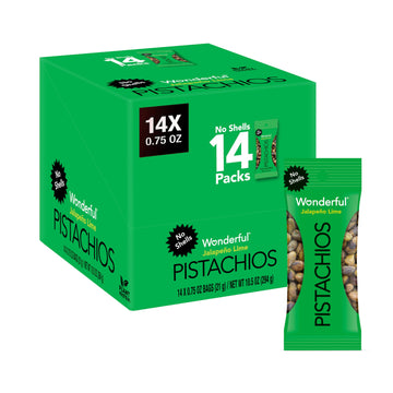 Wonderful Pistachios No Shells, Jalapeo Lime Nuts, 0.75 Ounce Bags (Pack Of 14), Protein Snacks, Gluten Free, On-The-Go, Individ