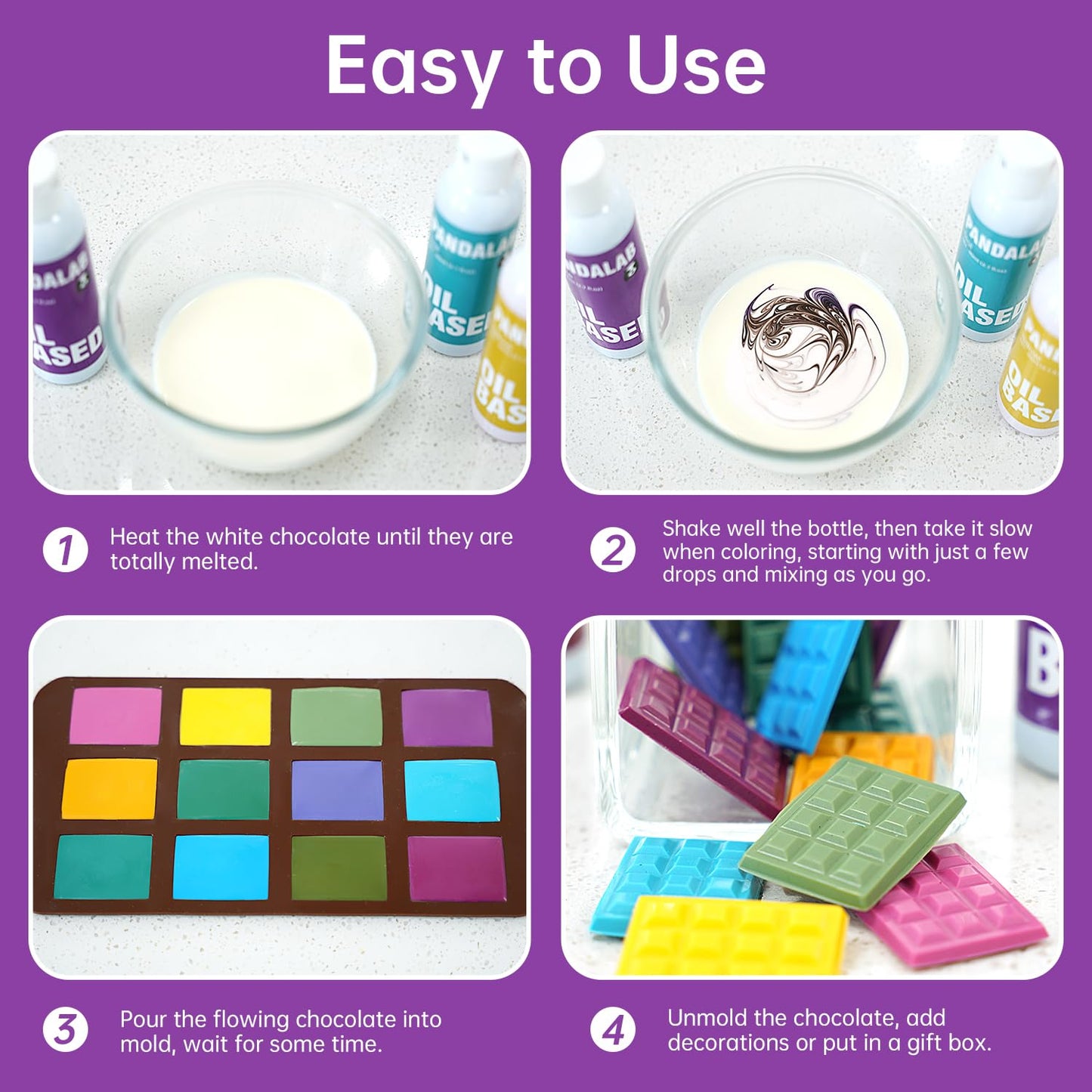 Purple Oil Based Food Coloring For Chocolate, Candy Melts, Donuts, Strawberries, Frosting, Cake, Professional Edible Dye For Bak