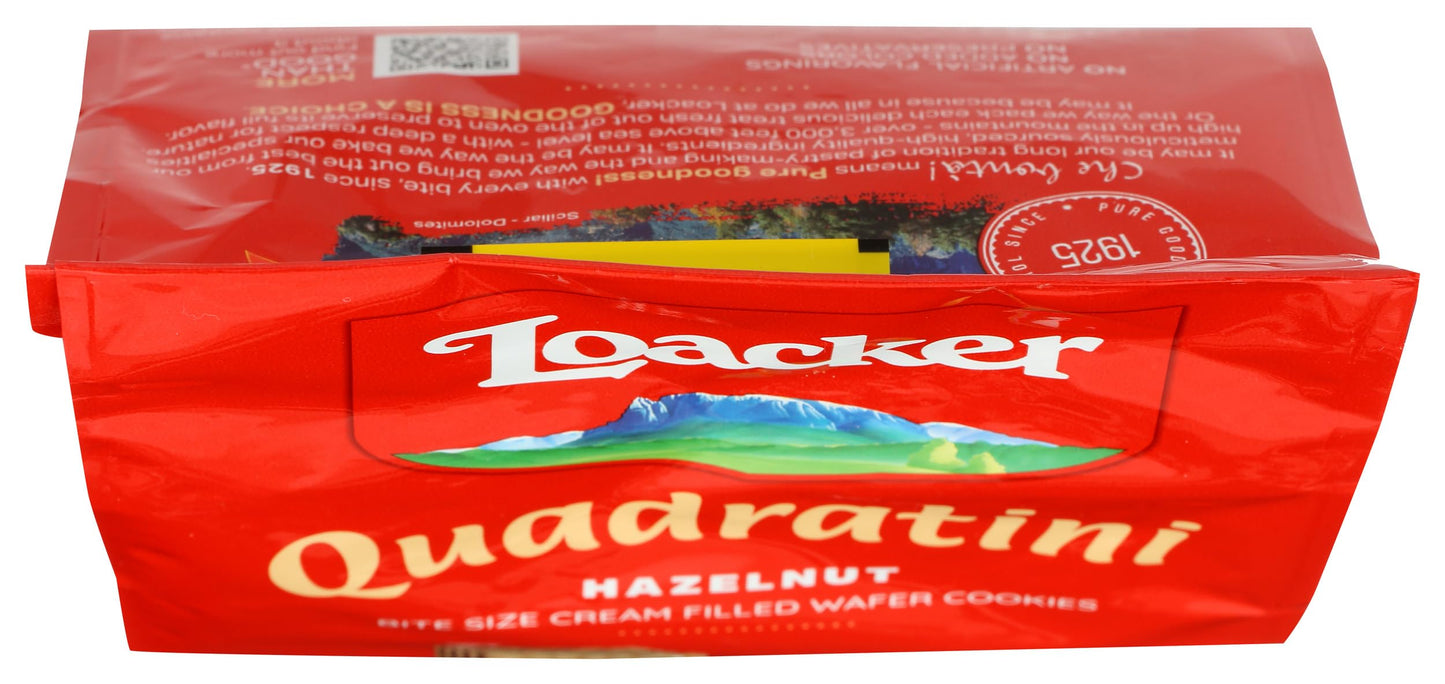 Loacker Quadratini Hazelnut Wafer Cookies - 30% Less Sugar - Premium Crispy Bite Size Wafers With Hazelnut Cream Filling - Resealable Family Pack - Non-Gmo - 100% Italian Hazelnuts - Large Snack Bag 250G/8.82Oz