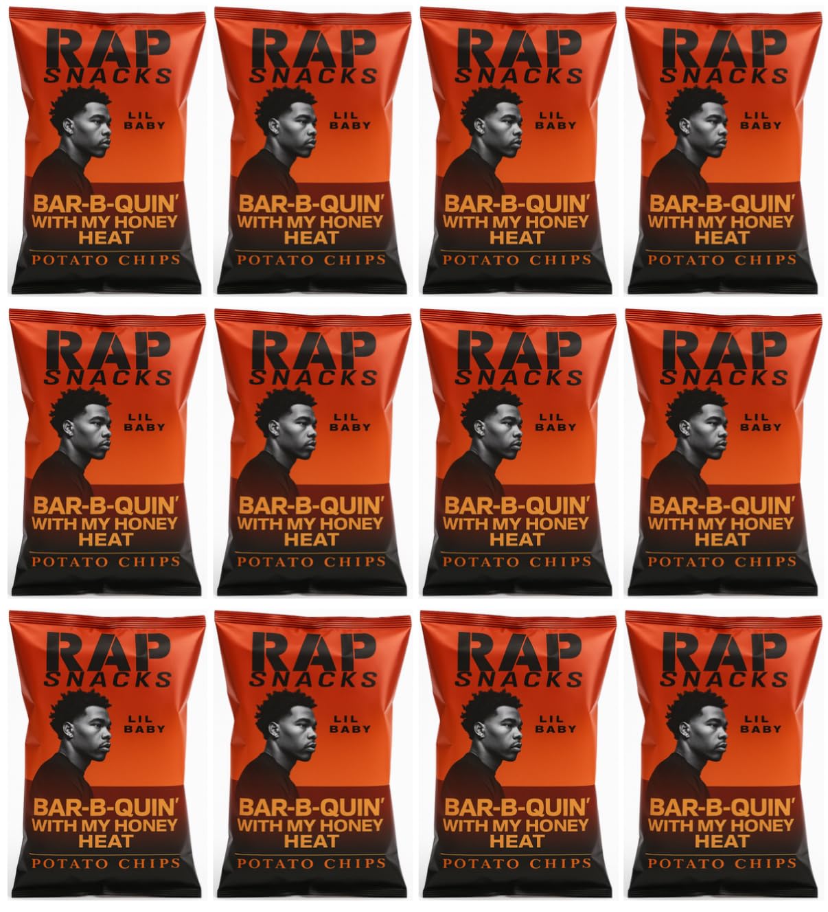 Rap Snacks Potato Chips 1 oz (Lil Baby Bar-B-Quin With my Honey Heat) Pack of 12