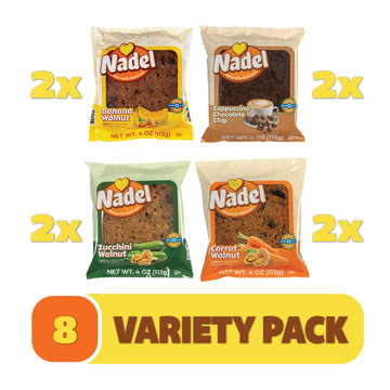 Nadel - Naturally Delicious Sweet Breads Variety Pack (Banana Walnut, Cappuccino Chocolate Chip, Carrot Walnut, Zucchini Walnut)