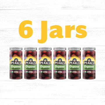 PEARLS Organic Pitted Kalamata Greek Olives, 6 oz Jars, Pack of 6