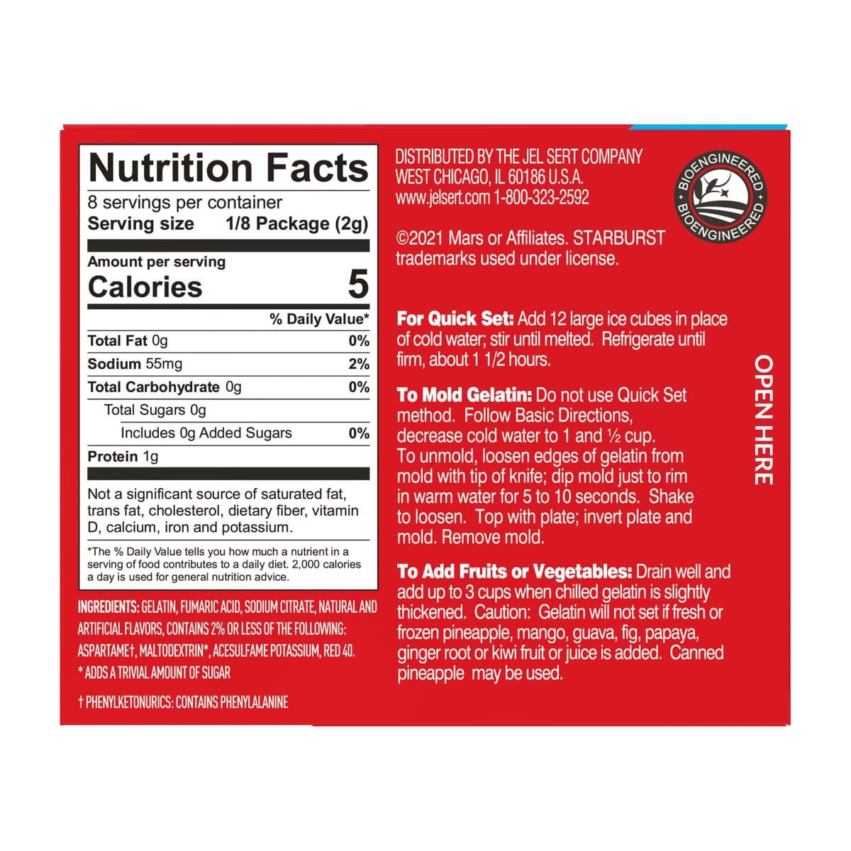 Starburst Sugar Free Gelatin Variety Pack - Pack of 6-3 Flavors - 2 of Each Flavor - Strawberry Blue Raspberry and Cherry - Easy to Make for a Variety of Uses