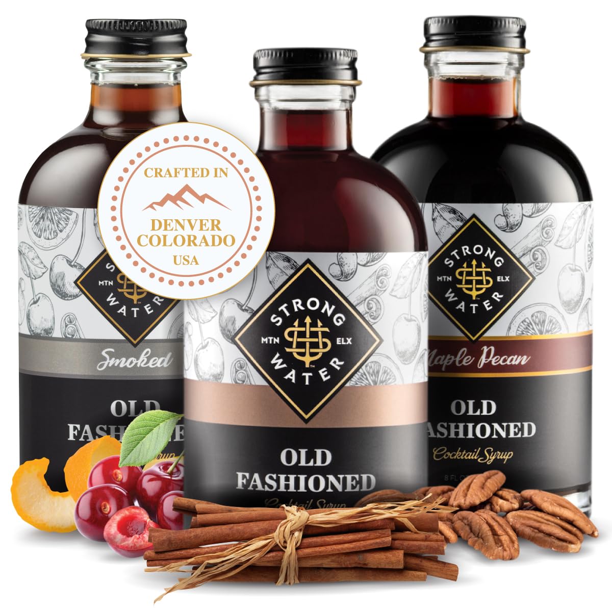 Strongwater Old Fashioned Craft Mixed Flavor Mixer - Makes 96 Mixed Flavors - Handcrafted Old Fashioned Syrup With Maple Pecans & More - Old Fashioned Gift Set Just Mix With Flavor Blend Or Flavor Blend