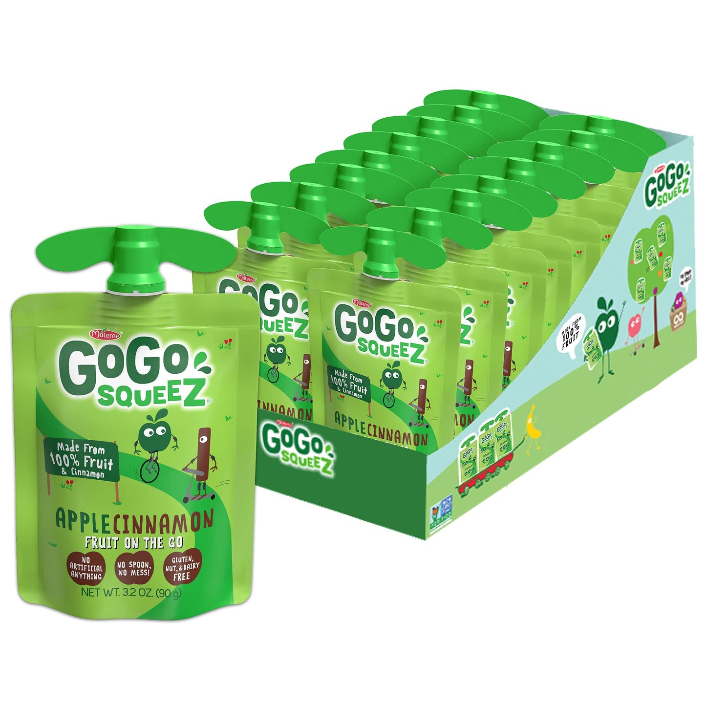 Gogo Squeez Fruit On The Go, Apple Cinnamon, 3.2 Oz (Pack Of 18), Unsweetened Fruit Snacks For Kids, Gluten Free, Nut Free And D