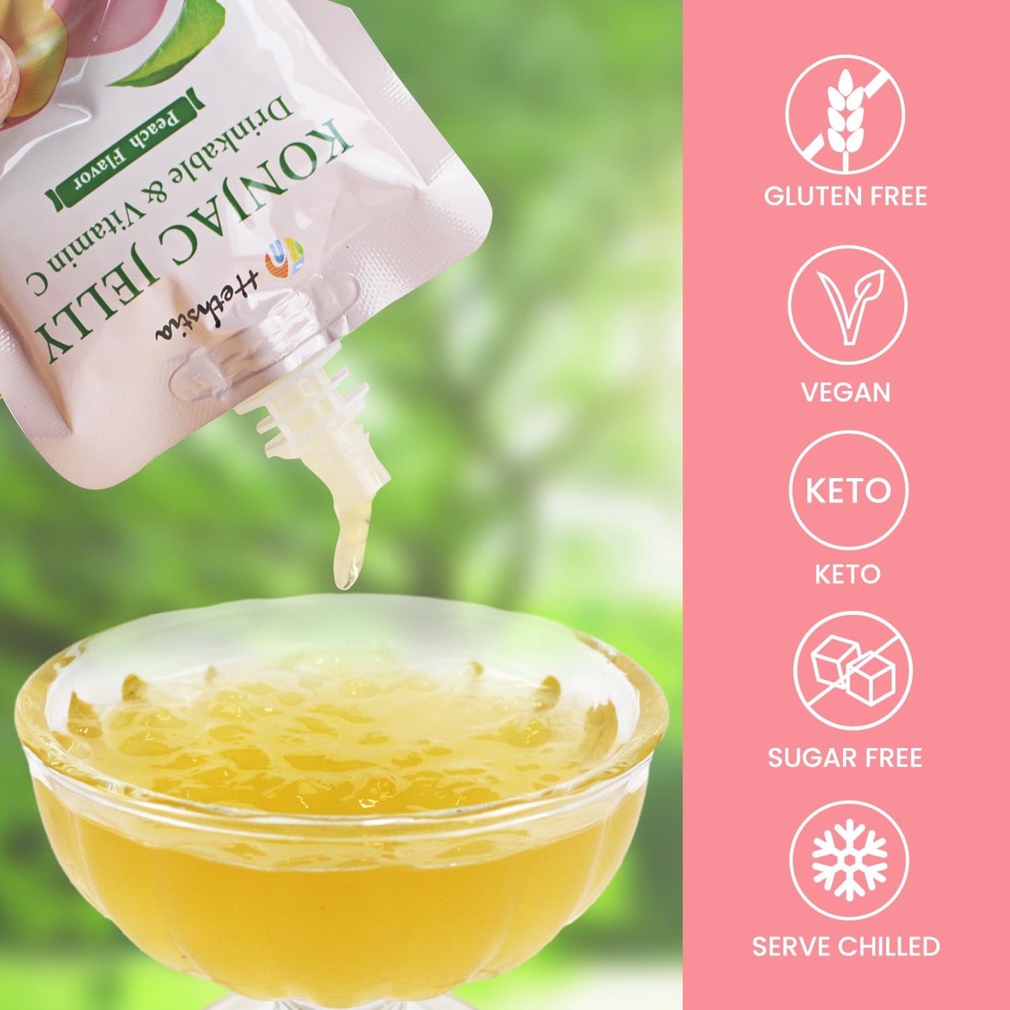 Hethstia Konjac Jelly Peach Flavor Squeeze Pouch, 4 Calories Healthy Drinkable Fruit Sweet Snacks, 10 Packs, 0 Sugar, Keto, Vega