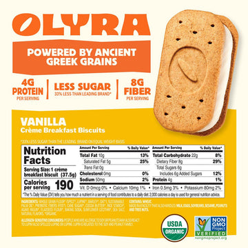 Olyra Creme Breakfast Biscuits - Vanilla - Healthy Snacks for Kids and mature-themeds Low Sugar High Fiber Vegan Organic Cookies - Pack of 4