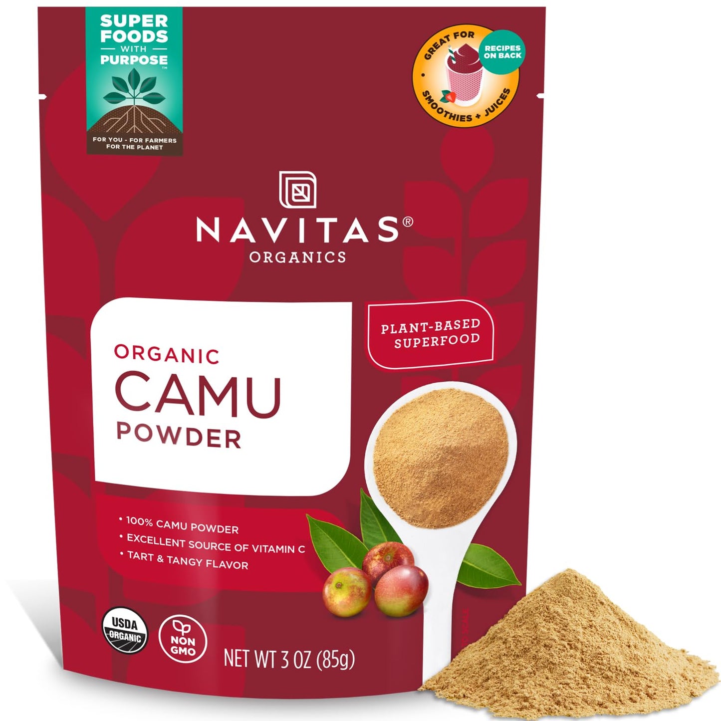 Navitas Organics Camu Camu Powder 3 Oz. Bag 17 Servings - Organic Non-Gmo Gluten-Free