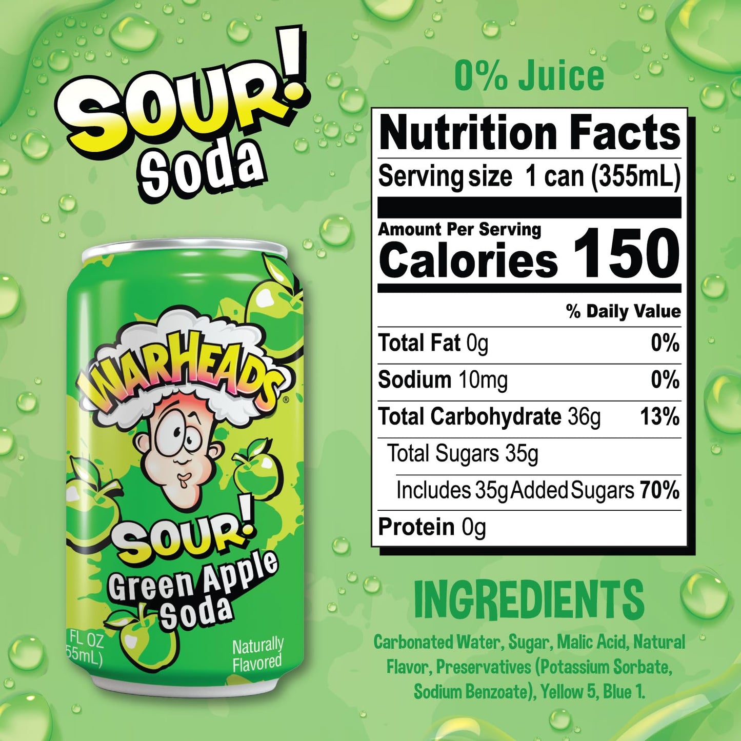 Warheads Sour Fruity Soda – Classic Candy Flavors, Perfectly Balanced Sweet & Sour, Variety Pack of 12, 12oz Cans