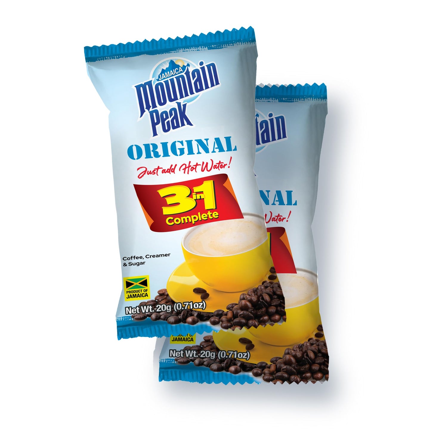 Jamaica Mountain Peak Original 3 in 1 Instant Coffee Mix Coffee Creamer and Cane Sugar (10 Sachets x 20g) Classic Smooth Flavor Rich and Creamy Just Add Water
