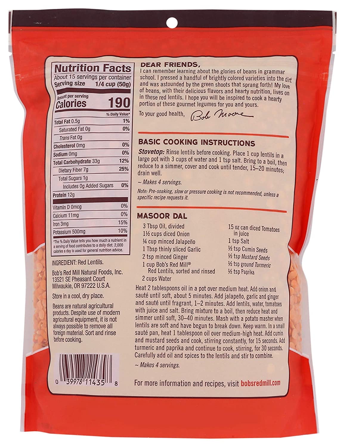Bob'S Red Mill Red Lentil Beans, 27 Ounce (Pack Of 3)